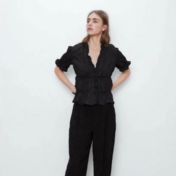 Zara Ruffled Black Top - Picture 2 of 7